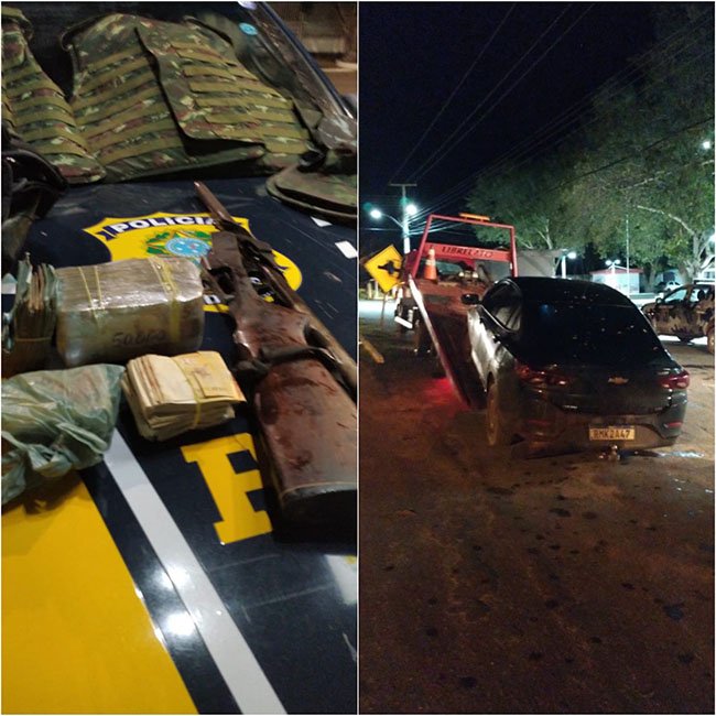 Suspeitos abandonam veículo com armas, coletes e dinheiro em Parnaíba