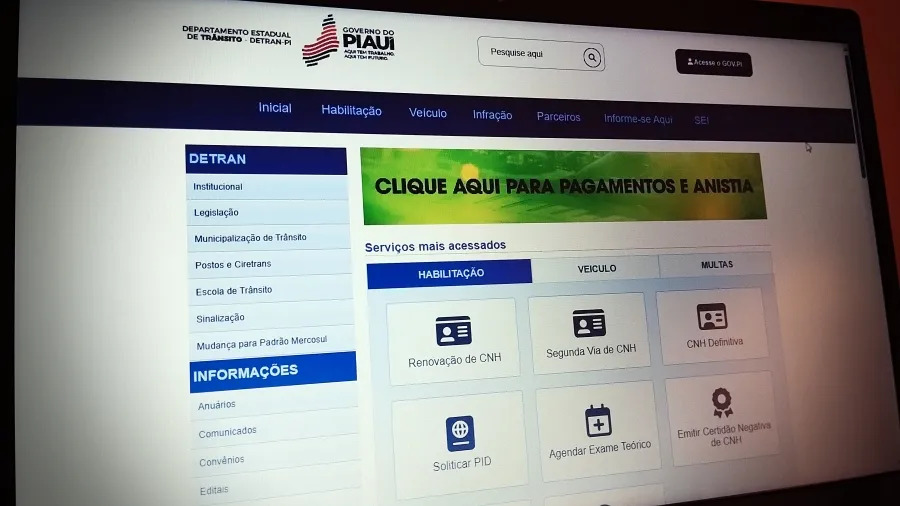 Site do Detran-PI com lista de serviços online Site do Detran-PI com lista de serviços online