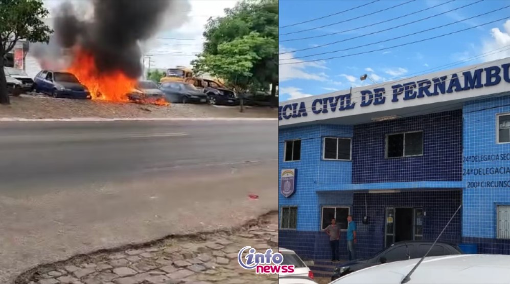 Homens incendeiam 12 veículos e tentam atear fogo em delegacia de Araripina