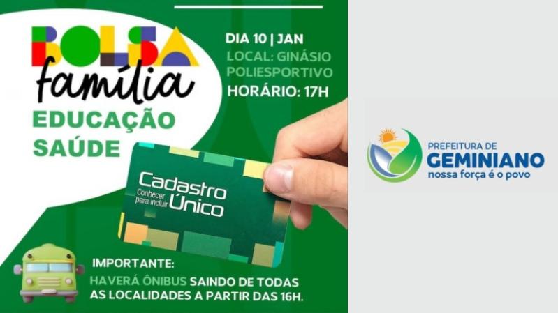 População de Geminiano é convocada para atualizar CadÚnico e Bolsa Família hoje