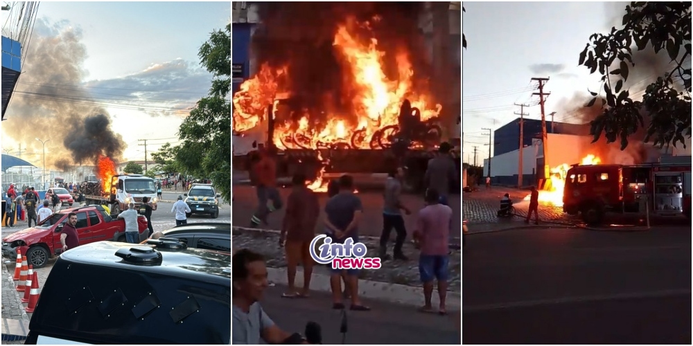 Incêndio destrói caminhão com veículos apreendidos pela PRF em Araripina-PE - destaque