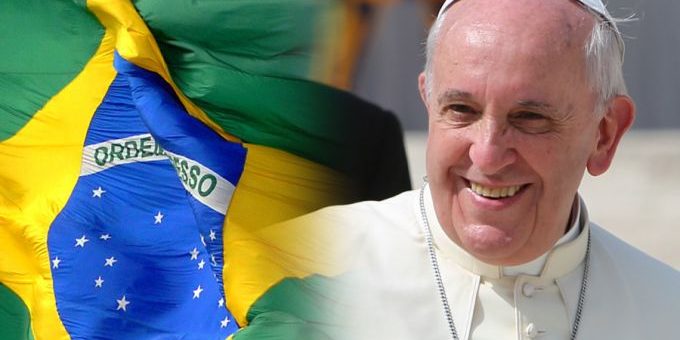 Papa Francisco e bandeira do Brasil